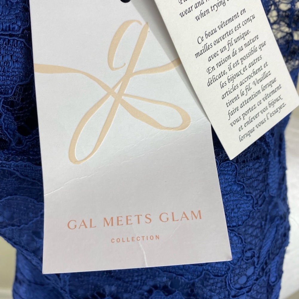 NWT’s Gal Meets Glam Women’s Eve Blue Lace Short Sleeve Ruffle Hem Dress size 8 - Picture 11 of 16